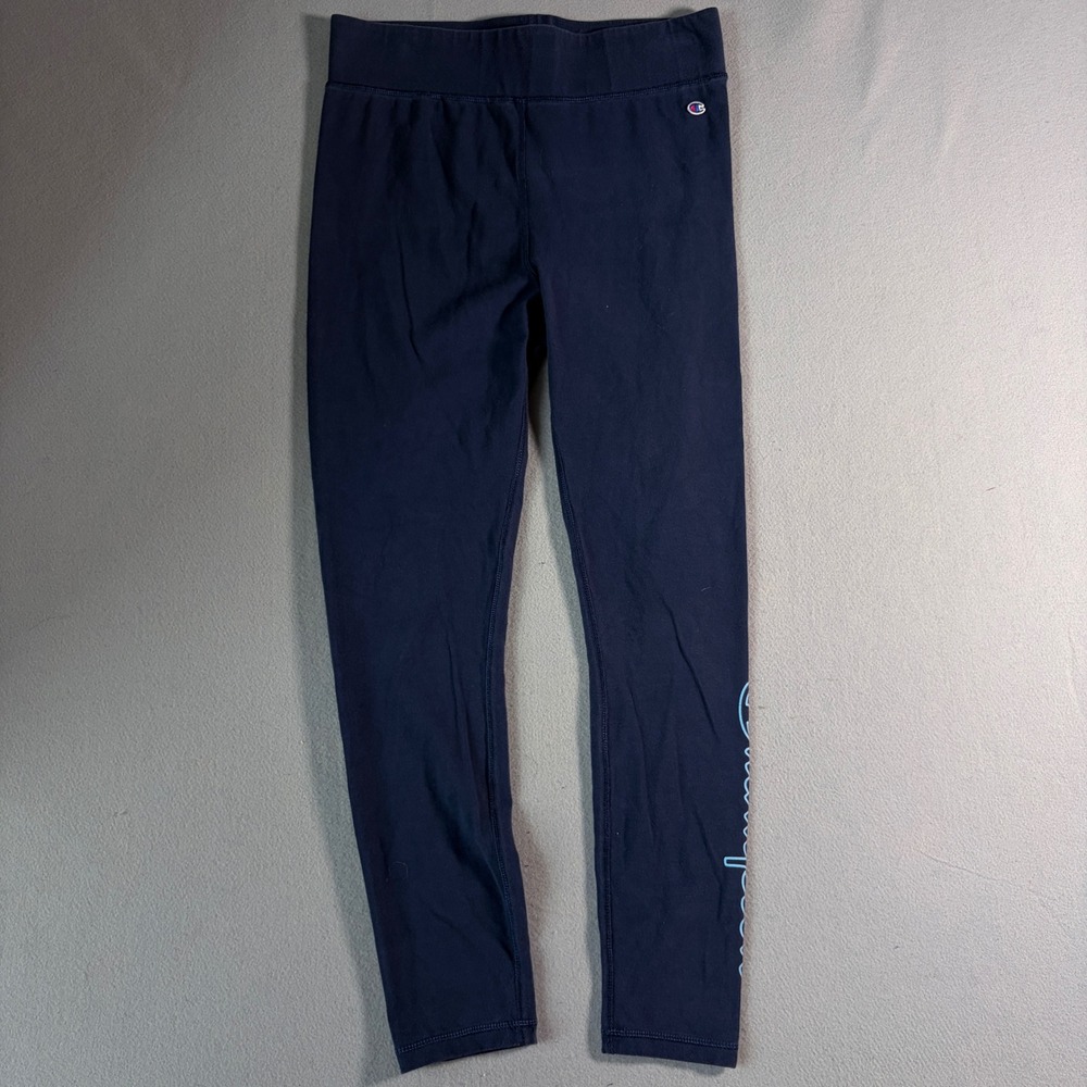 Champion Womens Navy Blue Script Logo Cotton Blend Leggings Size M